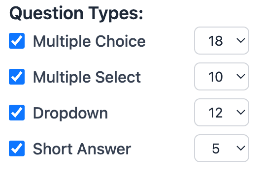 Google Form preview showing multiple AI-generated question types